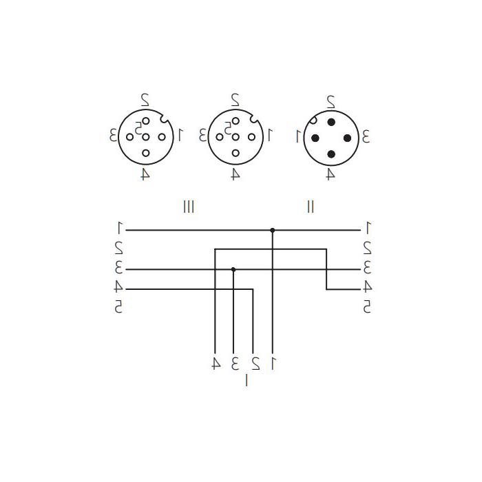 M12 4Pin公/2M12 3Pin母，y型预铸PUR拖链电缆，黑色护套，64D401-XXX