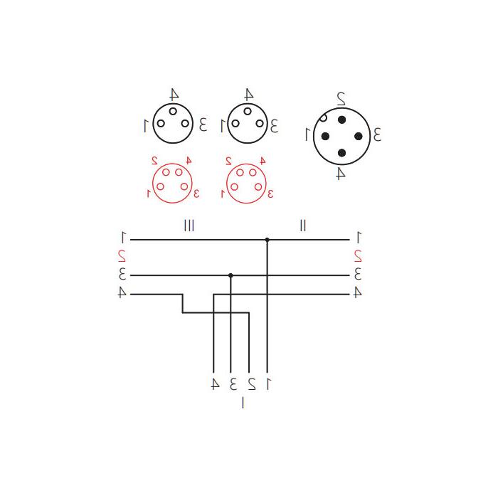 M12 4Pin公/2M8 4Pin母，y形预制PVC非柔性电缆，灰色护套，64D427-XXX